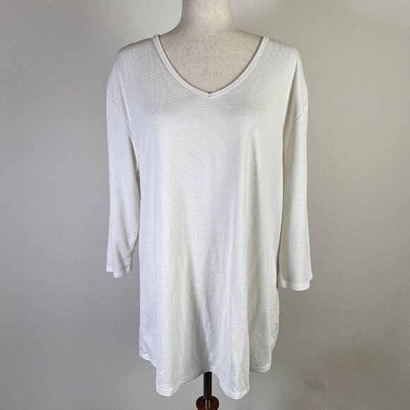 Seg'ments Essentials for Women Top XXL White Textured V Neck Soft Modal Tencel - Picture 1 of 15